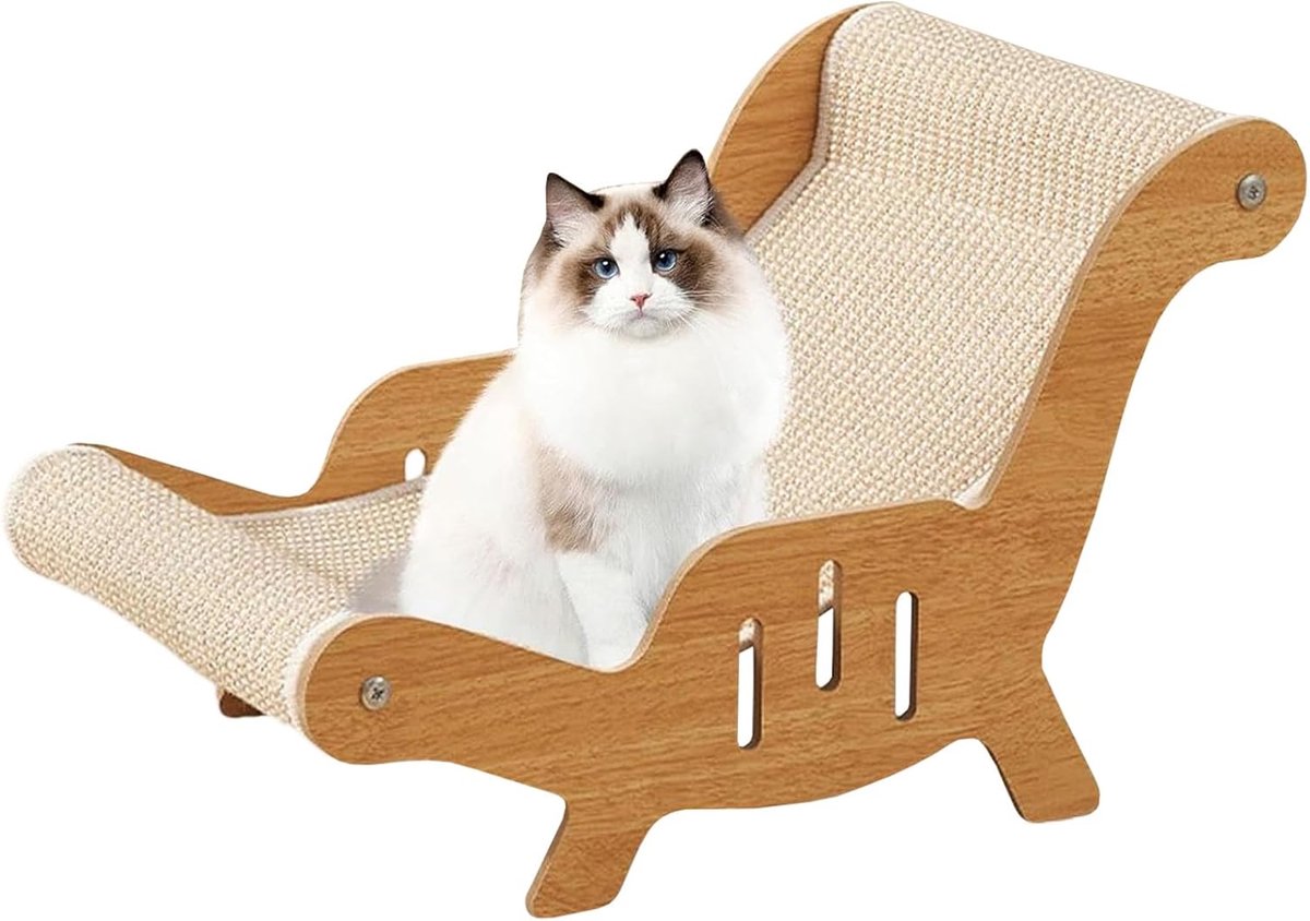 Kattenbed - Krabplank Ligbank - Krabben en Rusten - Multifunctioneel Ontwerp - 53x31x32cm - Natuurlijk Hout