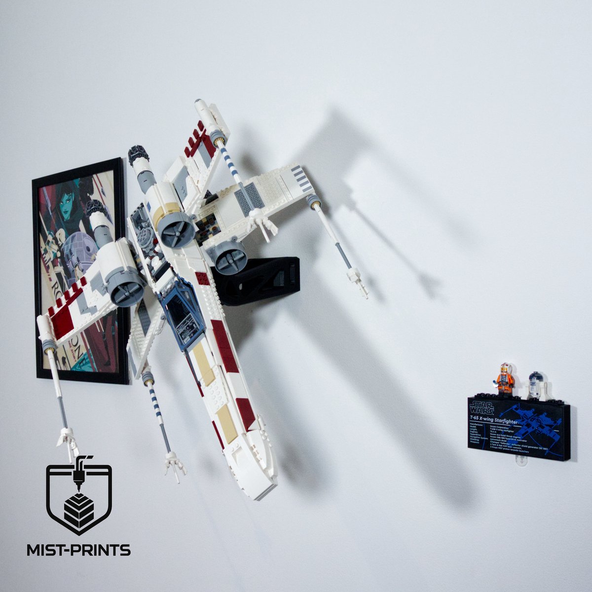 Mist-Prints - Wandbeugel voor bouwset X-Wing 75355 - Muurhouder - Zwart - 3D-geprint