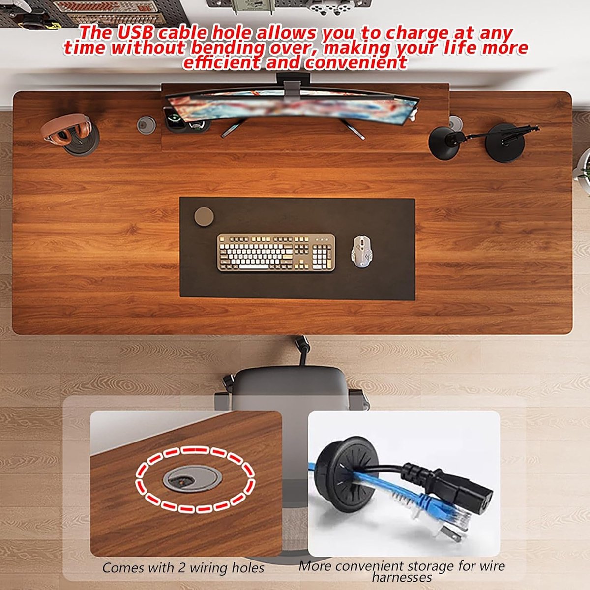 Gaming bureau - Werktafel - Thuis kantoor - Massief houten blad - 100x50 cm - Wit
