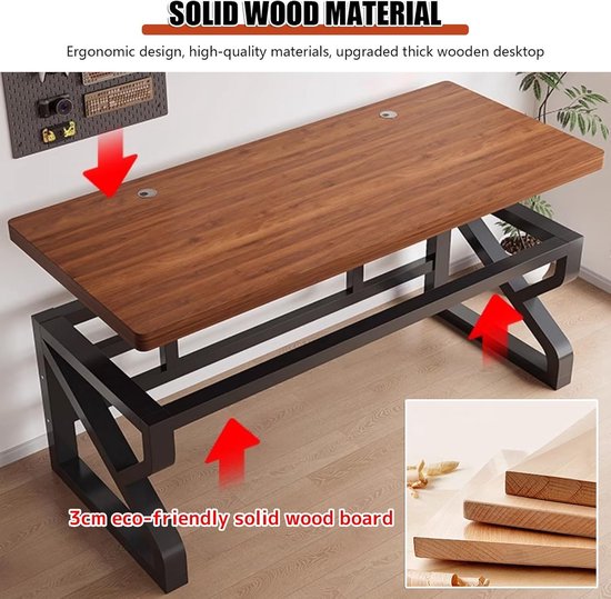 Gaming bureau - Werktafel - Thuis kantoor - Massief houten blad - 100x50 cm - Wit — afbeelding 4