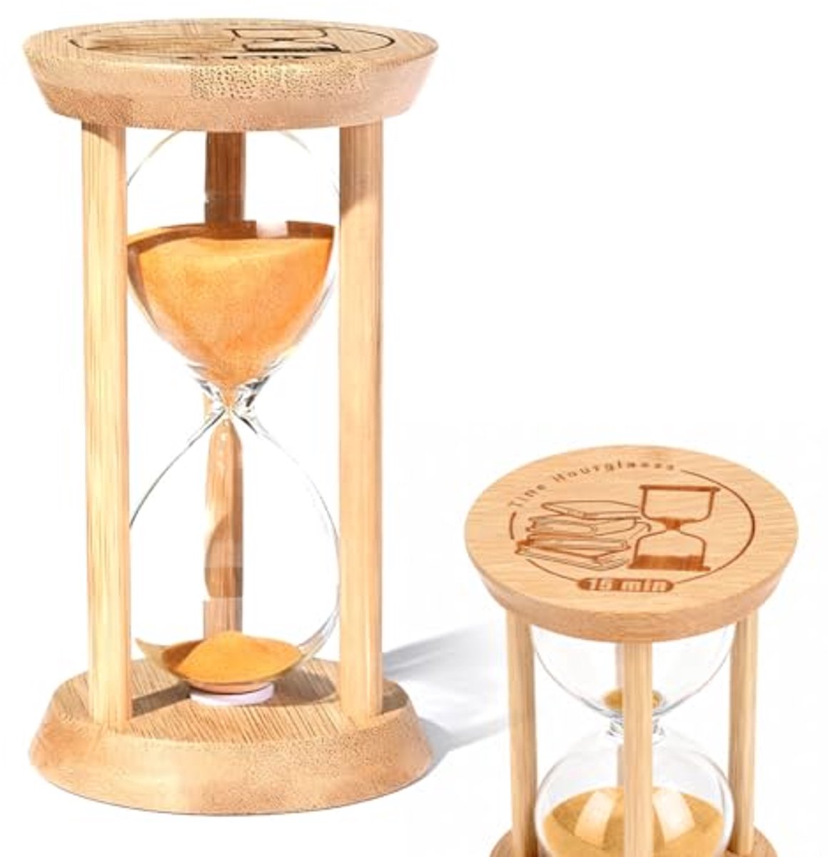 Glazen zandloper – 15-minuten zandtimer voor kinderen – Houten 15-minuten zandloper – Visuele zandtimer voor kinderen & volwassenen – Ideaal voor school, kantoor, thuis, leren en als creatief cadeau