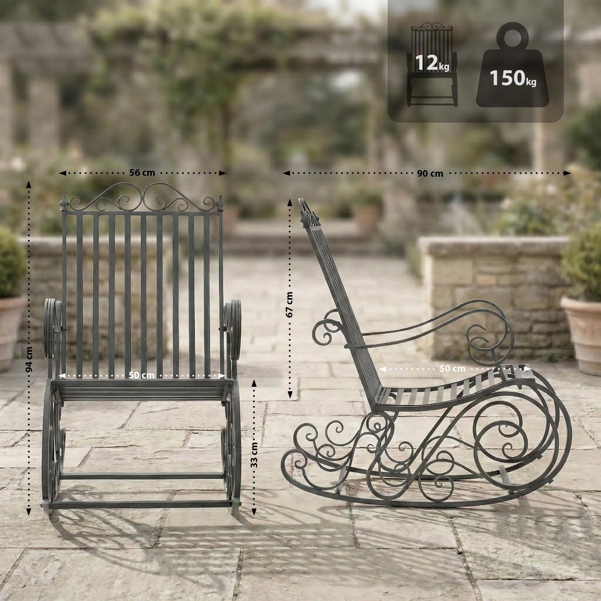CLP Schommelstoel Relaxstoel Smilla, weerbestendig voor de tuin, metalen frame antraciet