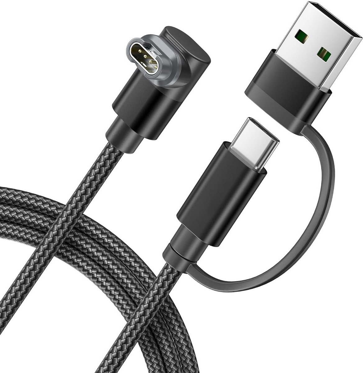 Qost - 2 in 1 Garmin Kabel - 1 Meter - Zwart - Garmin oplaadkabel - Compatibel met Garmin Instinct / Forerunner / Fenix - 1-Pack - L-Vorm 90 Graden Hoek - Aluminium