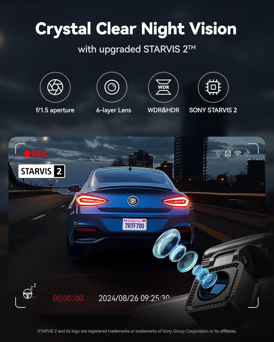 RedTiger F7N Pro Dual Dashcam voor auto - 4K & 1080p - 3,18 inch LCD met App thumbnail 3