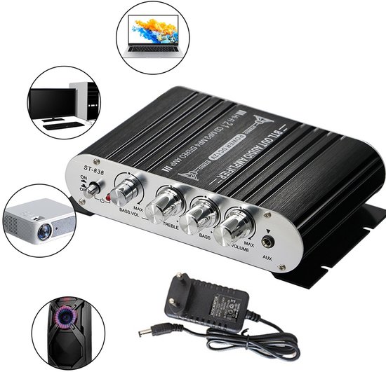 VIFER LP-838 Mini Hifi-versterker – 2.1CH, 15W X2 + 20W, Voor Auto En Thuis