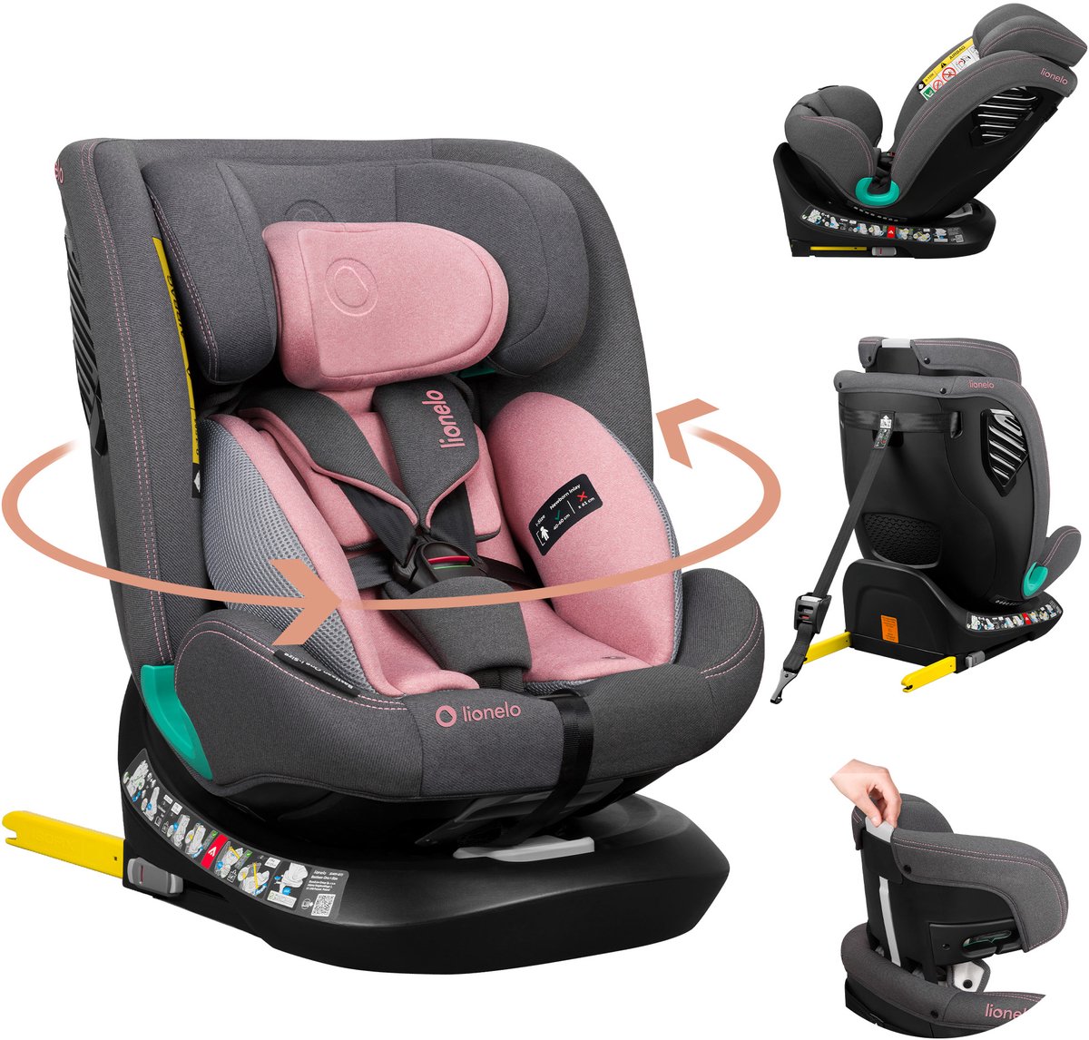 Lionelo bastiaan one i-size autostoel - 4-in-1 isofix & top tether - achterwaarts & voorwaarts - 360° draaibare easyturn basis - verstelbare hoofdsteun & memory foam - 40-150 cm - lange gebruik & hoog veiligheidsniveau