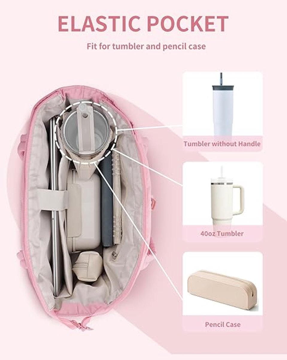 Tassen - Handtassen - Sporttassen - Dameshandtassen - Reistassen - Werktassen - Luiertassen - Met bekerhouder - Met laptopvak - Geschikt voor reizen - werk - verpleegkundigen - vrouwen - strand - winkelen - roze – foto 3