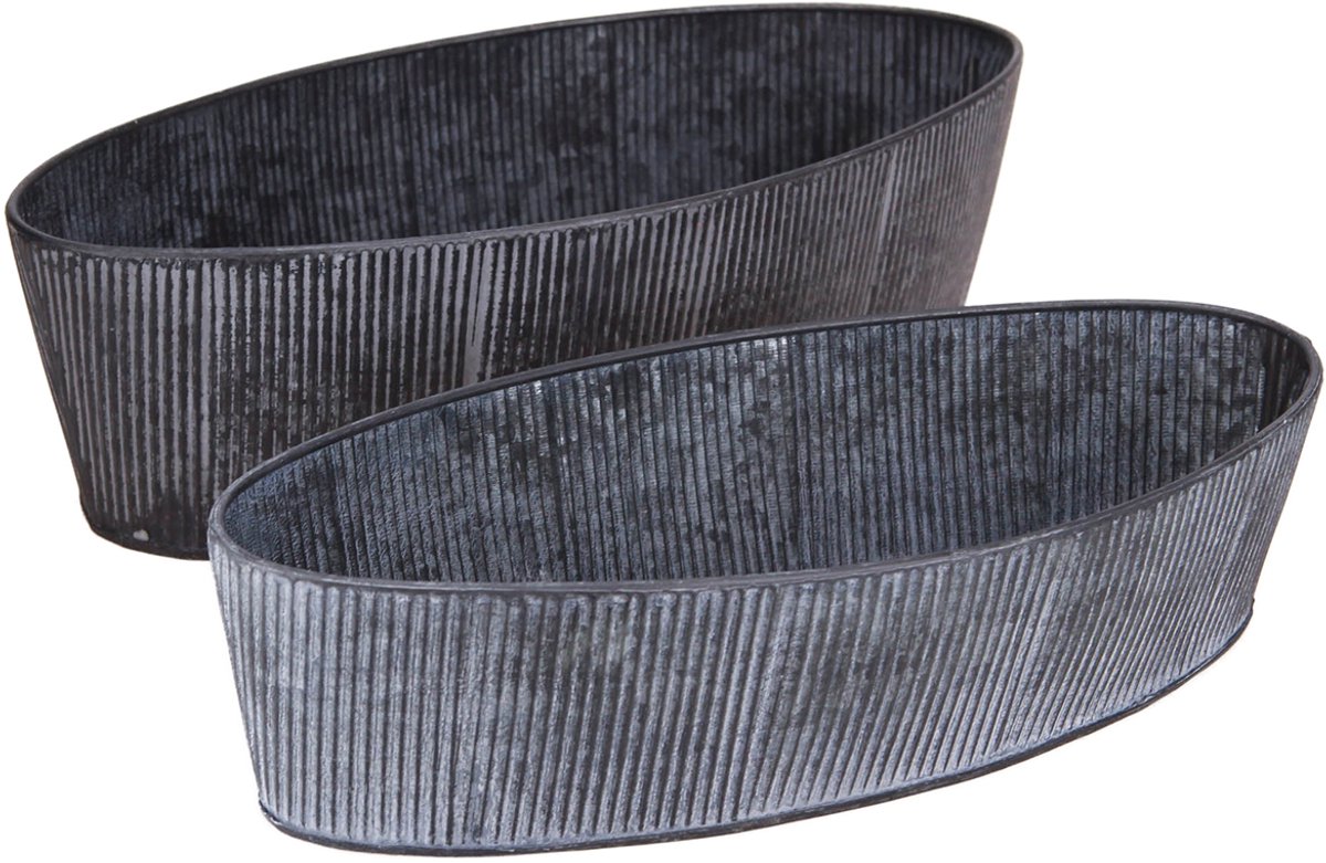 Ovale metalen kom, zwart en grijs, vintage stijl, 32,5/37 cm, set van