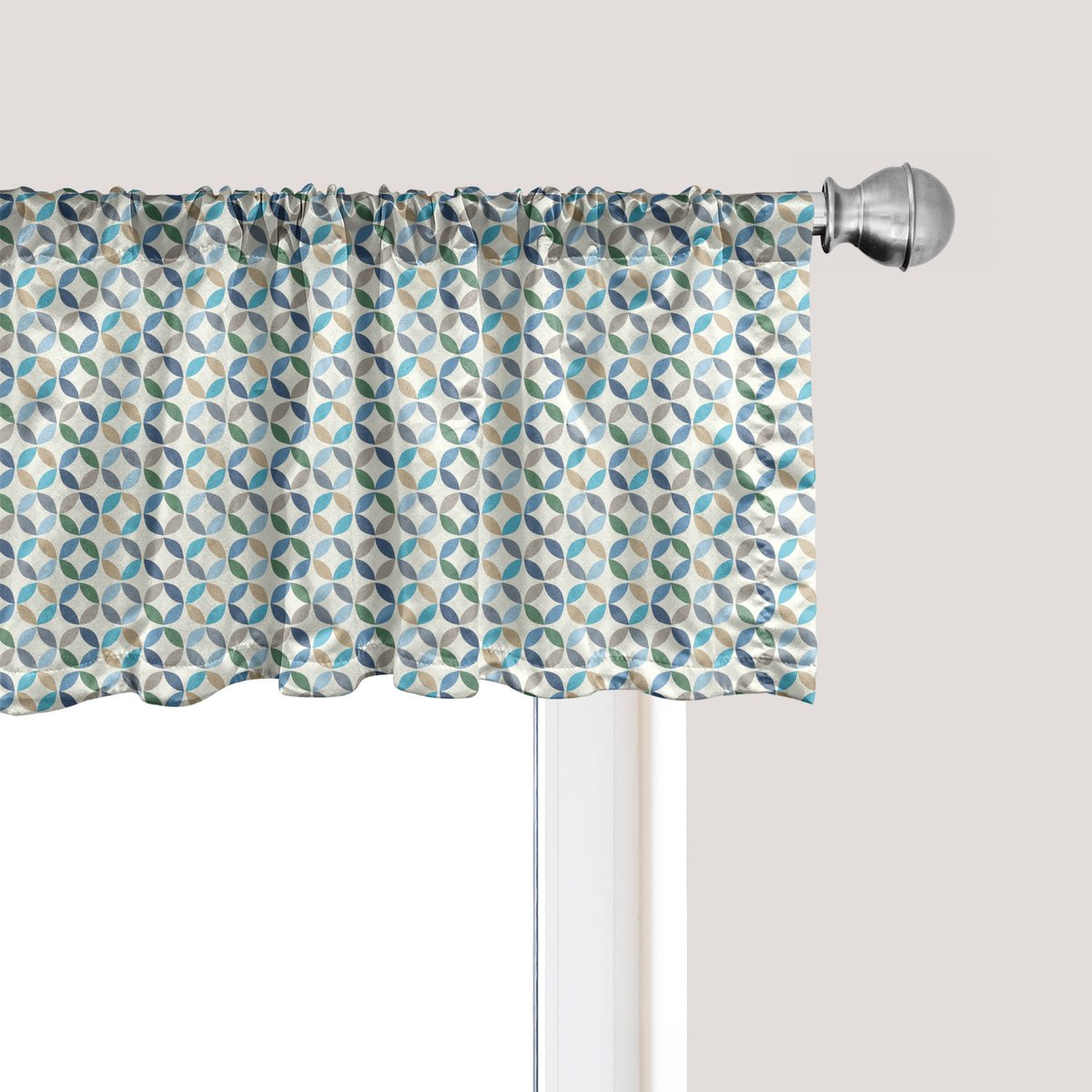 ABAKUHAUS Geometrische cirkel raamvalletje, gordijnvalletje voor keuken en slaapkamer met tunnelzoom, 137 cm x 45 cm, lichtblauwgroen