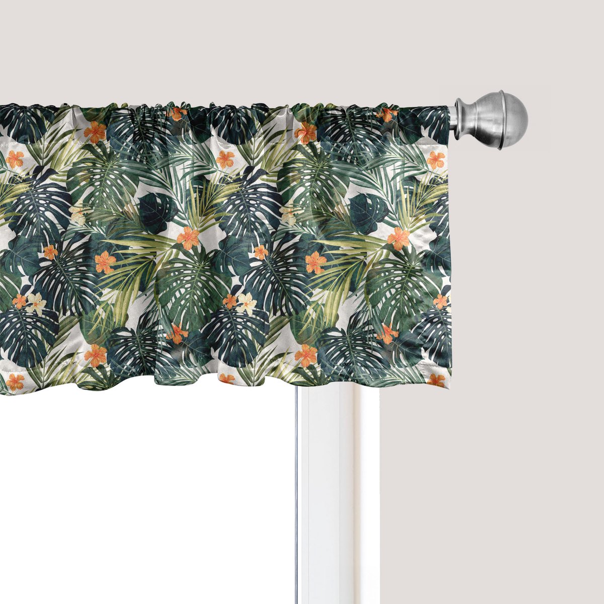 ABAKUHAUS Bloemenpatroon raamvalletje, gordijnvalletje voor keuken en slaapkamer met tunnelzoom, 137 cm x 45 cm, groen en wit