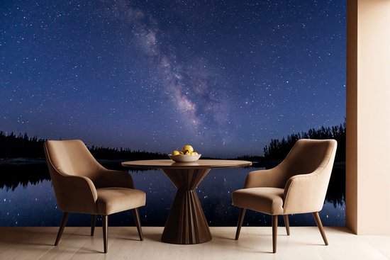 Naadloos behang Fotobehang - Fotobehang Sterrenhemel Avondreflectie Behang - 250x100 centimeter