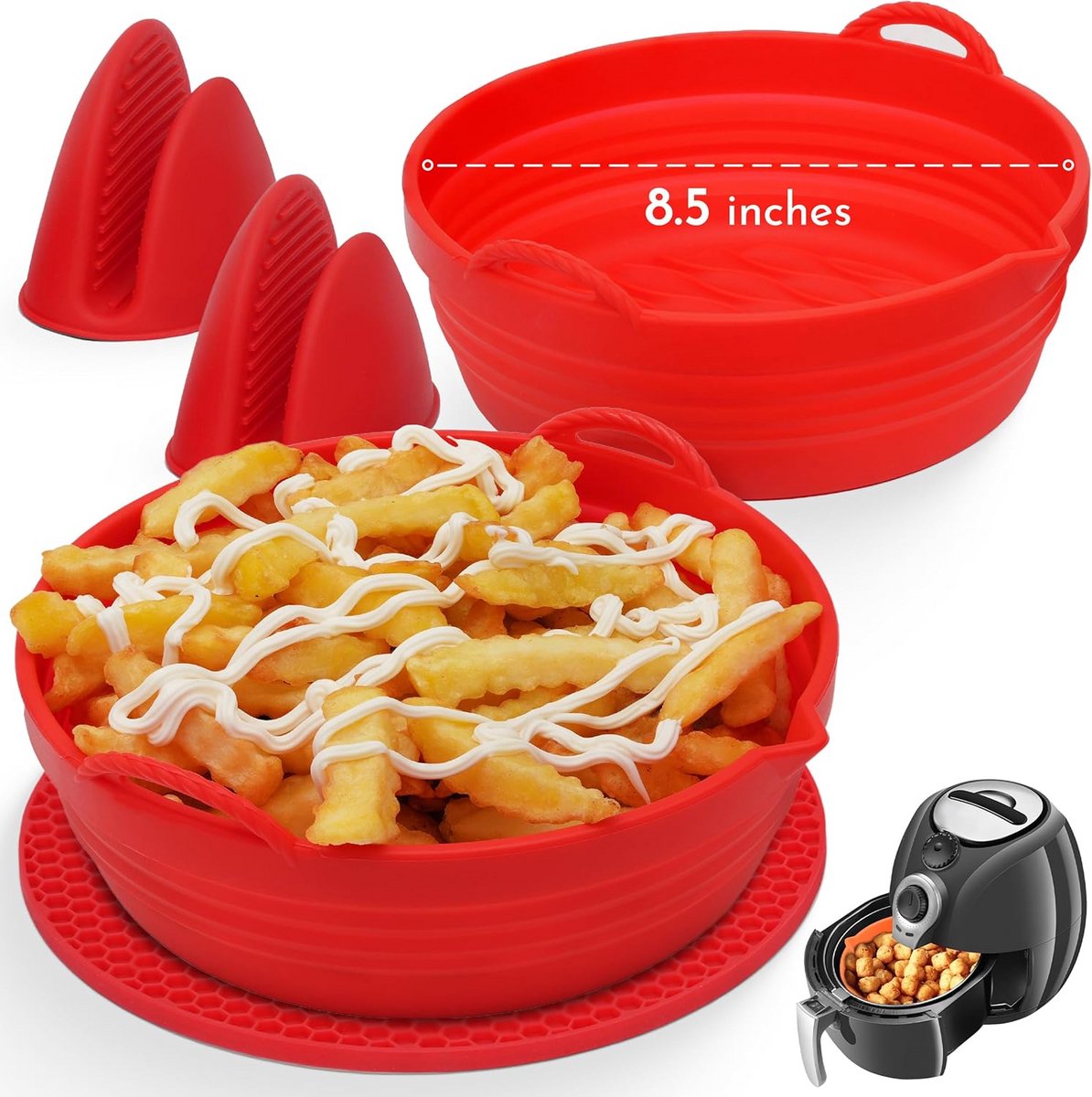 Herbruikbare Siliconen Airfryer Onderzetters - 4 Stuks - Past in 5-8QT Airfryers