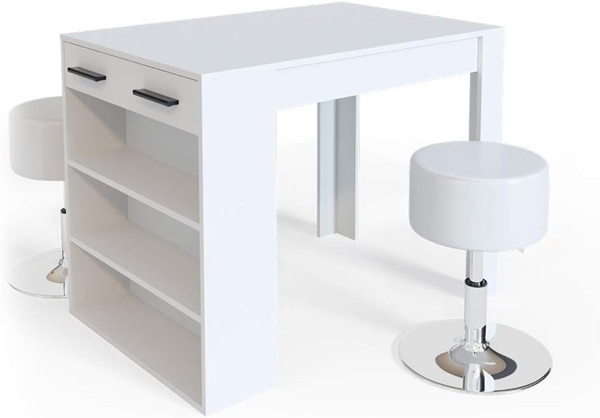 Moderne Bartafel Set met 2 In Hoogte Verstelbare Krukken en Opbergvak