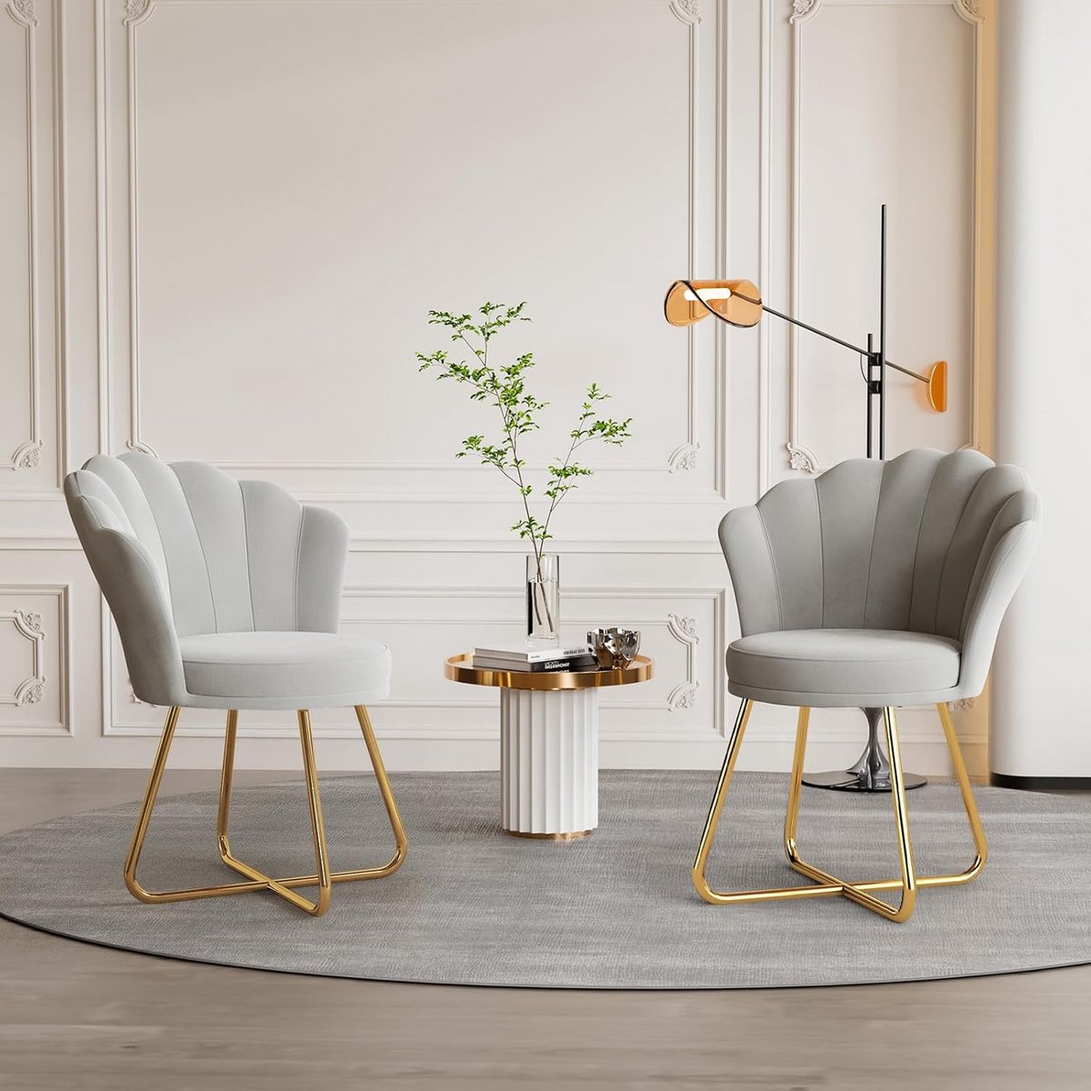Set van 2 gestoffeerde eetkamerstoelen met fluwelen bekleding en metalen poten