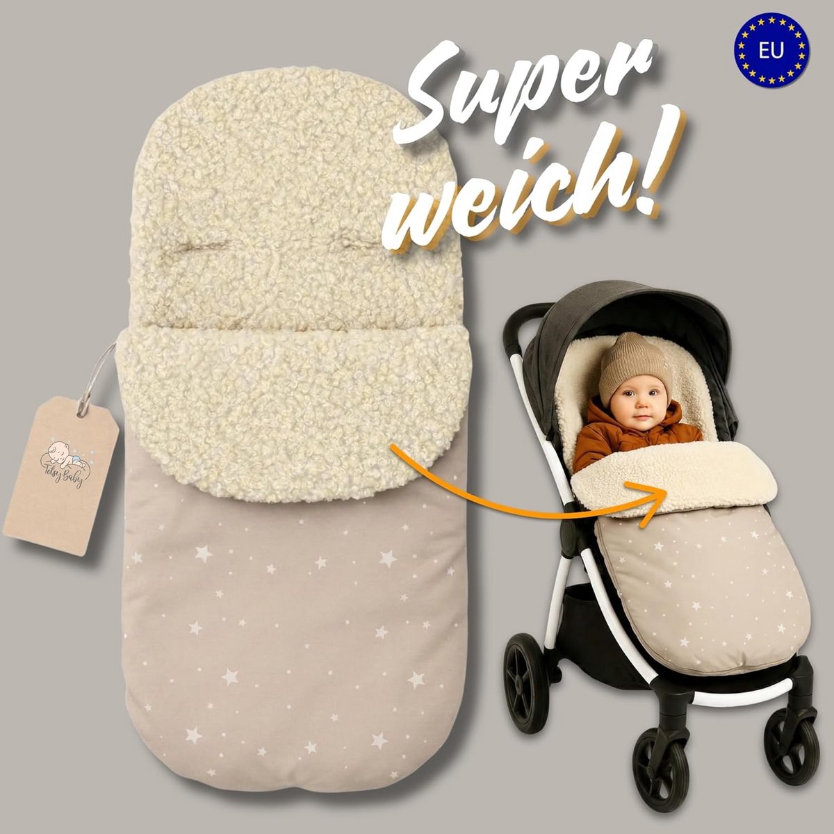 Warme Voetenzak voor Kinderwagen en Buggy - Winter Inleghoes Extra Dik Teddy Pluche – foto 2