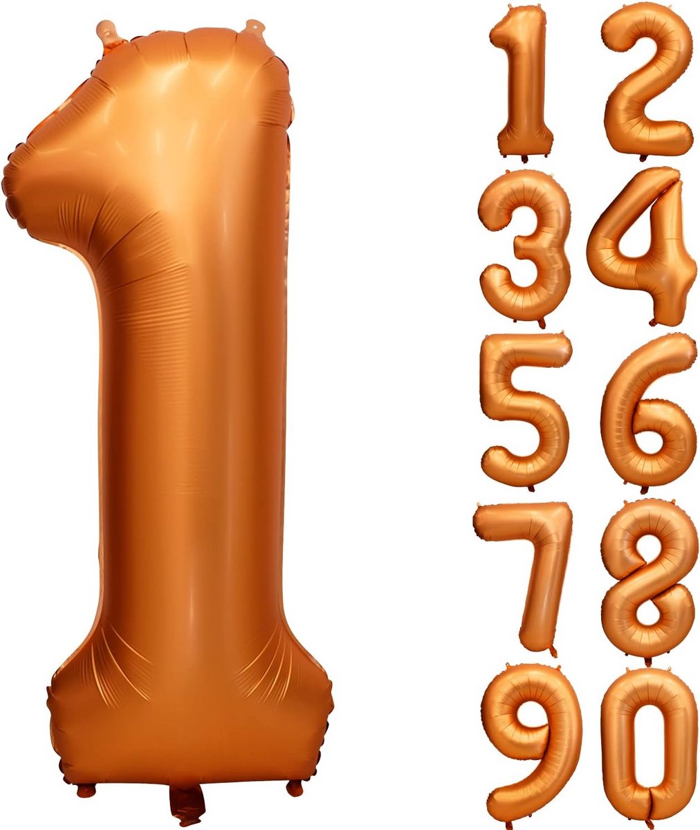 Grote Oranje Cijferballon 1 - Folie Heliumballon voor Verjaardag en Jubileum