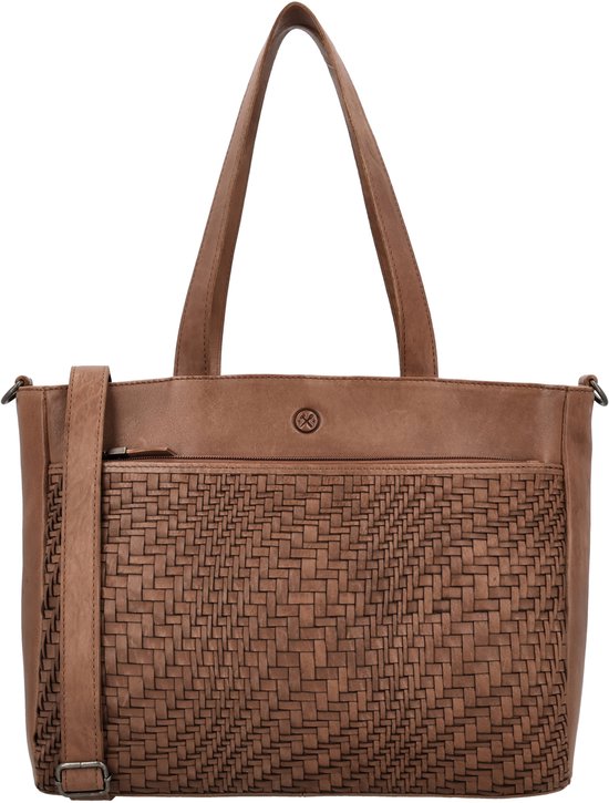 Hide & Stitches Inspired by Illusion Shopper - Cuir - Détail Tressé - Poche Avant - Poche Arrière - Bandoulière - Dames - Sac à Épaule - Sac - Sac en Cuir pour Dames - Marron