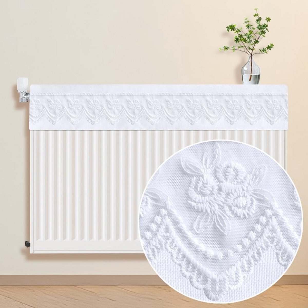 Decoratieve en Ademende Stofhoes voor Radiator - Bescherming tegen Stof met Kant Look (100 cm)