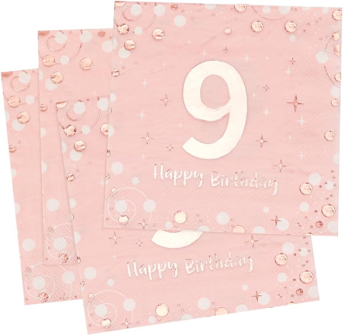 Roze Papieren Servetten 9e Verjaardag - 30 Stuks 3-laags Decoratie