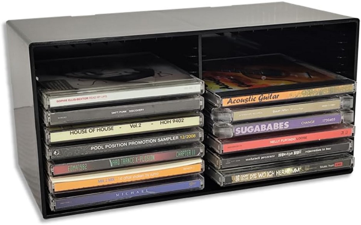 Zwarte CD Opbergbox voor 18 Compact Discs - Tafelmodel en Wandmontage Geschikt