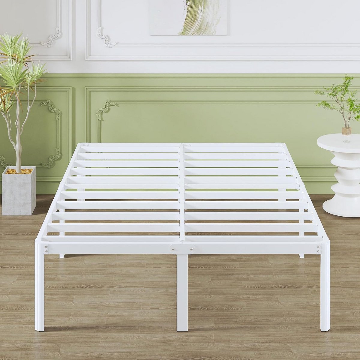Metalen Tweepersoonsbed 160x200 cm Wit - Stevig Lattenbodem, Hoge Opbergruimte