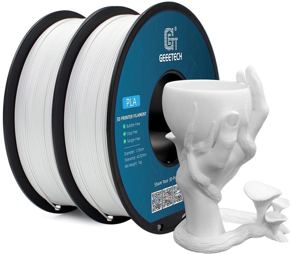 PLA Filament 1.75mm Wit voor 3D Printer - 2 x 1kg Spoel