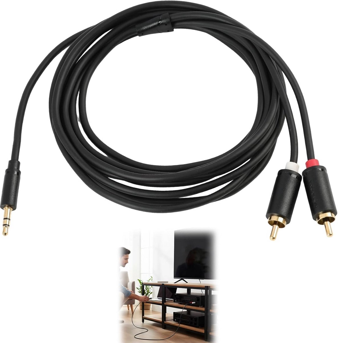 3.5mm Jack naar 2x Cinch Stereo Audiokabel - 3 Meter AUX naar RCA Adapter voor Luidspreker, TV en Smartphone