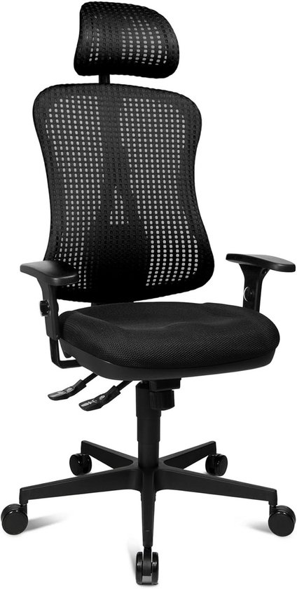 Hjh OFFICE PRO-TEC 300 Bureaustoel – Ergonomisch, Hoge Rugleuning, Verstelbare Armleuningen – Met GS-Keurmerk – Synchroonmechanica, Zitdiepte Instelbaar – Zwarte Stof