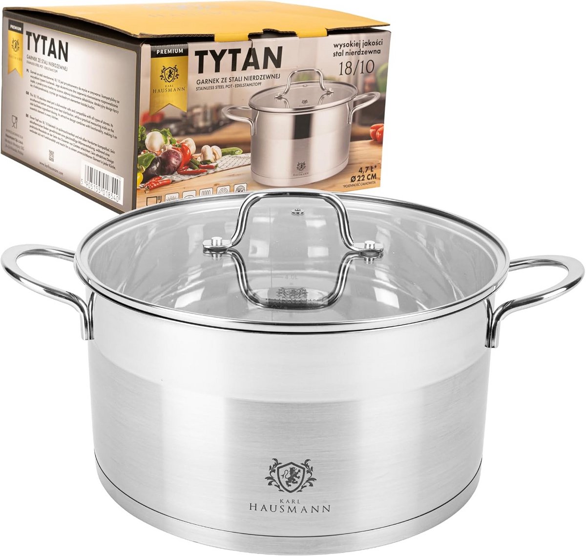 Roestvrijstalen Kookpan met Deksel 4.7L - 22cm Inductie Geschikt