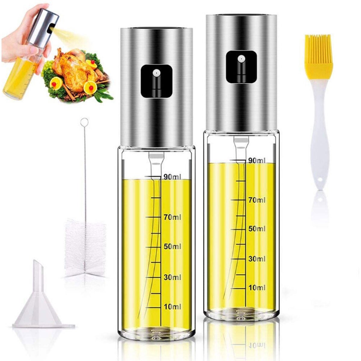 Gigicial Verse oliespuit - Oliespuit - Hittebestendig 304 roestvrij staal/helder glas/100 ml - Geschikt voor airfryers en grills - helder