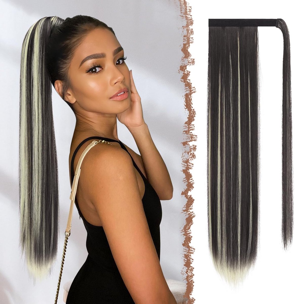 Lange Rechte Clip-in Paardenstaart Haarverlenging Synthetisch 60cm