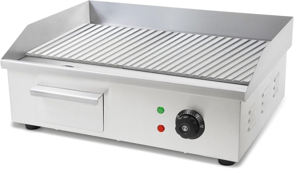 Elektrische Grillplaat 3000W met Geribbelde RVS Bakplaat 55x35 cm