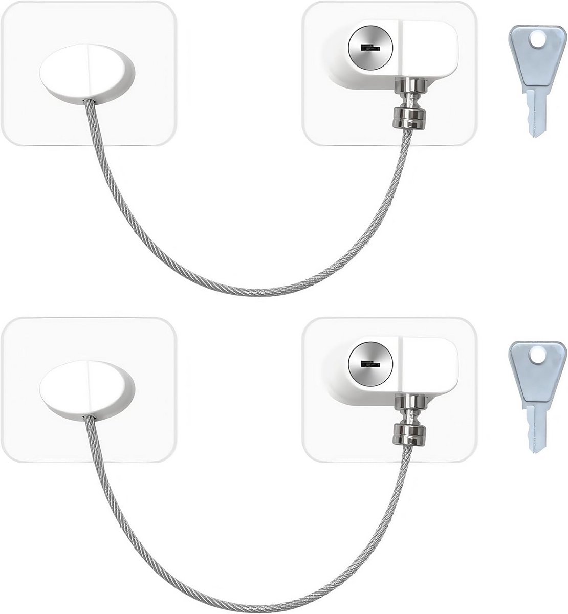 Meubelsloten - Set van 2 - Kinderveiligheidssloten - Veiligheidsbescherming - Koelkastsloten - Zelfklevend, zonder boren - Beschermt kinderen en huisdieren - Geschikt voor koelkastdeuren, ramen, kledingkasten en keukenkastjes - 50*60*160 mm - Wit