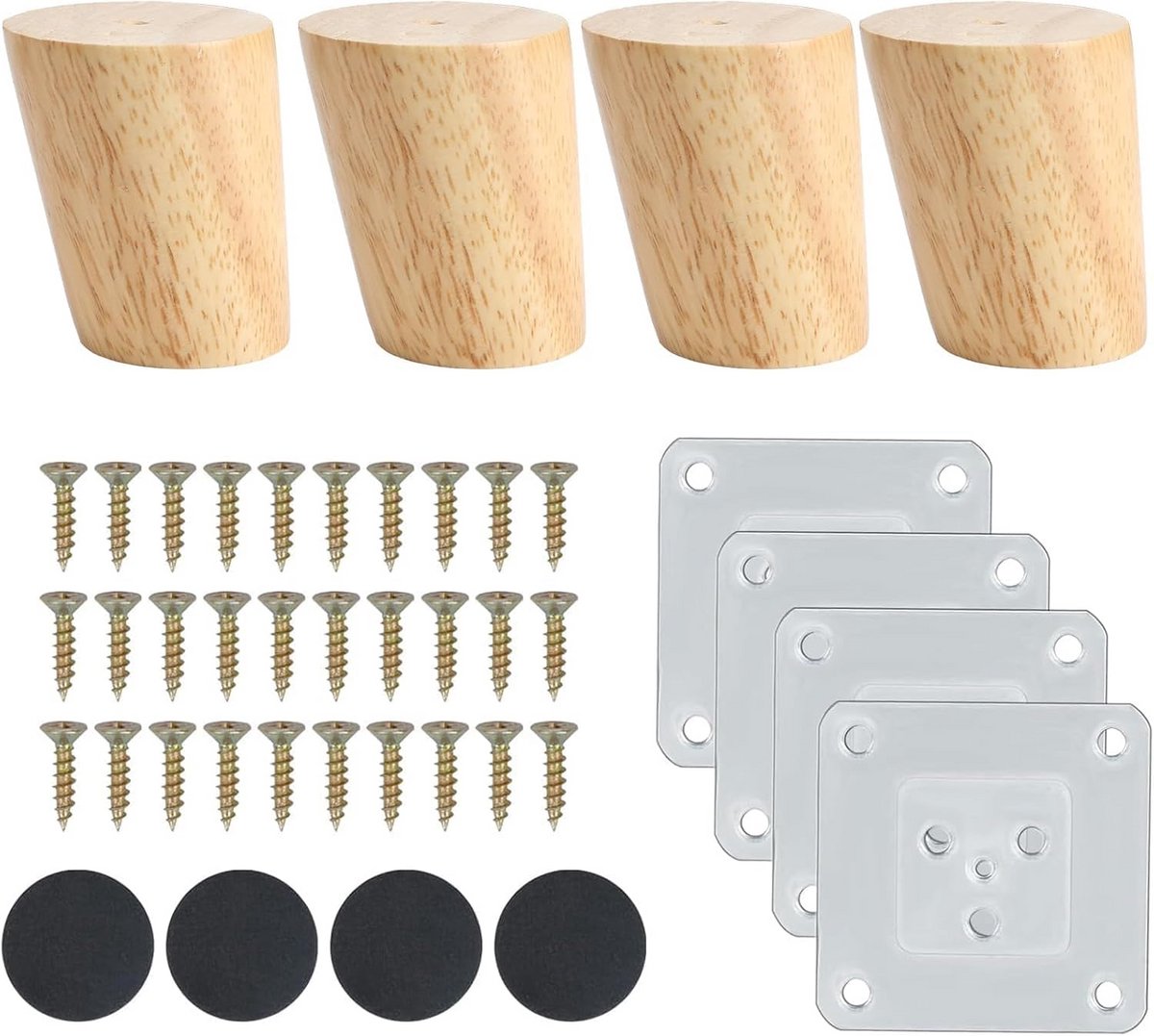 4 Stuks Schuine Houten Meubelpoten 6 cm - Reservepoten voor Bank, Bed, Tafel en Kast