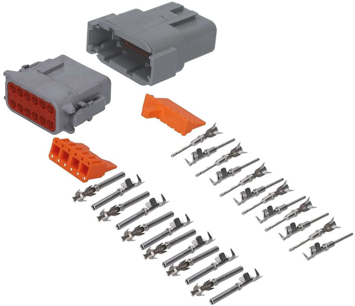 Kalitec KALI-1412 DEUTSCH DTM Connectorset 12-pins | Automotive Connector Waterdicht IP6K9K, IP68 voor Motorfiets en Auto | AWG 22-16 Spanning 250 VDC | Materiaal PA GF | Kabelconnector Grijs