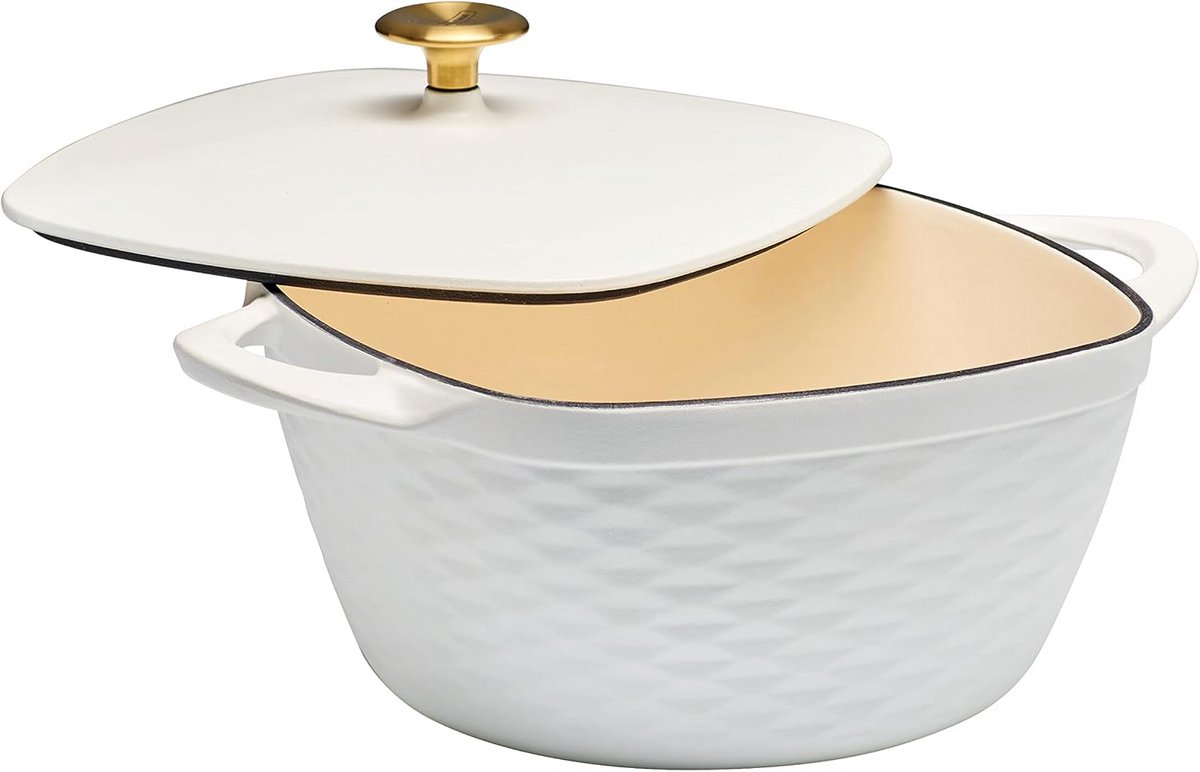 Geëmailleerde Gietijzeren Dutch Oven Vierkant 7 Qt voor Langzaam Koken en Bakken