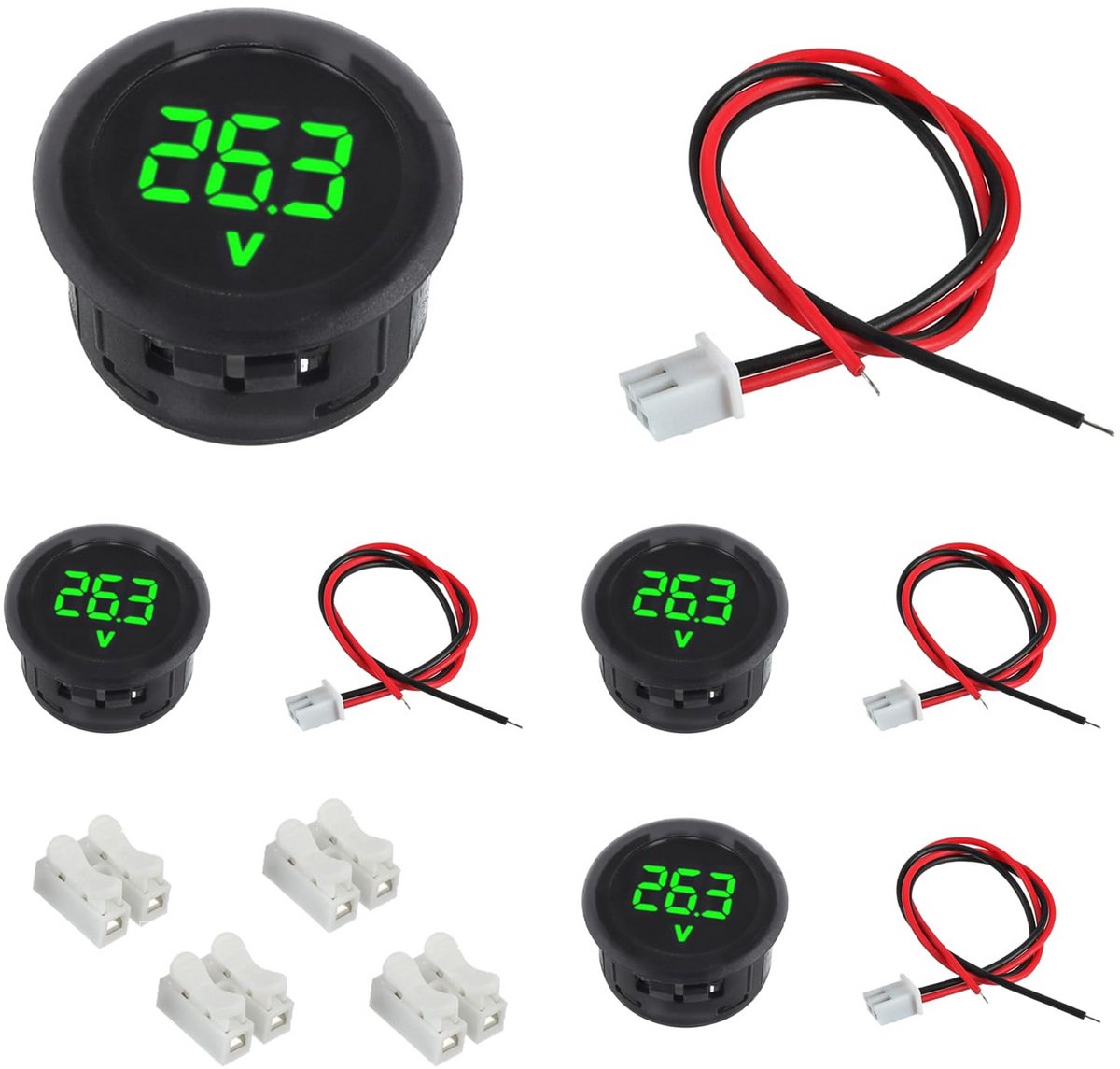 4 Stuks Digitale Voltmeter voor DC 4-100V met Groen LED Display