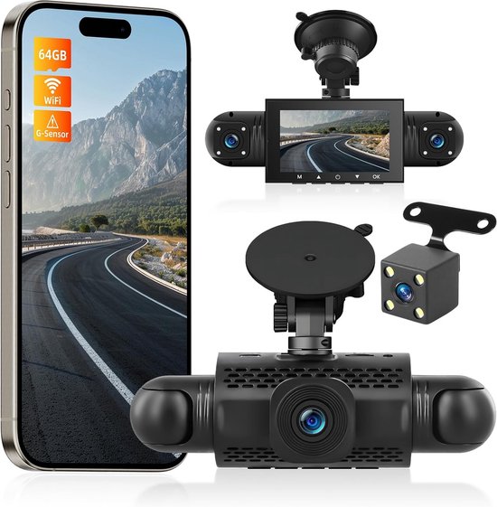 4 Kanaals Dashcam met 360 Graden Zicht - 1080P Auto Camera met Nachtzicht en Parkeerbewaking
