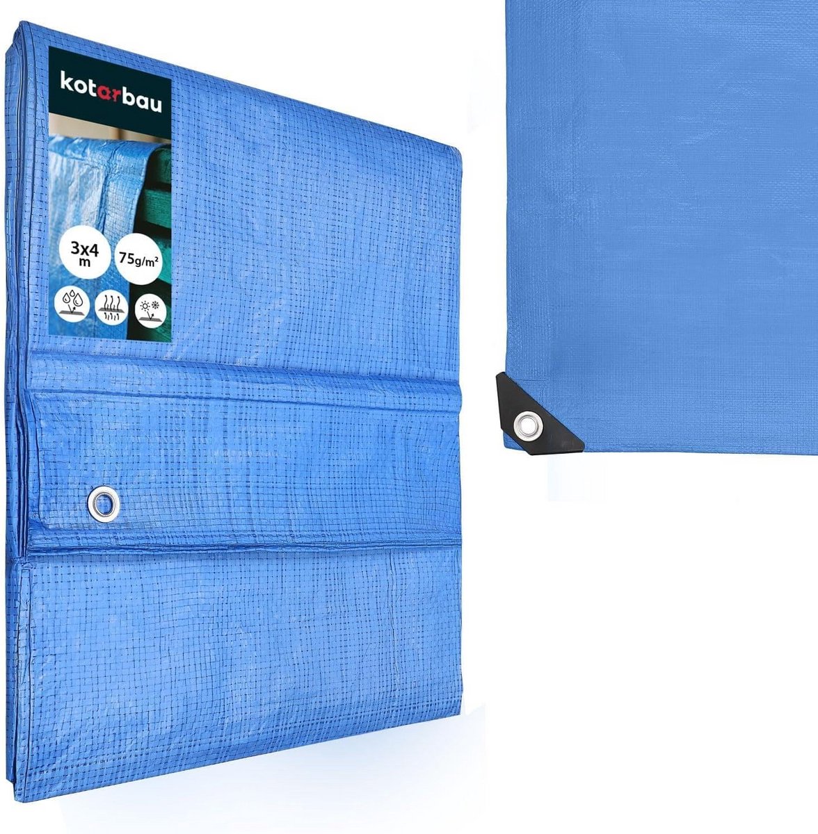 Waterdichte Afdekzeil 3 x 4 m Blauw Polyethyleen UV-bestendig Beschermzeil