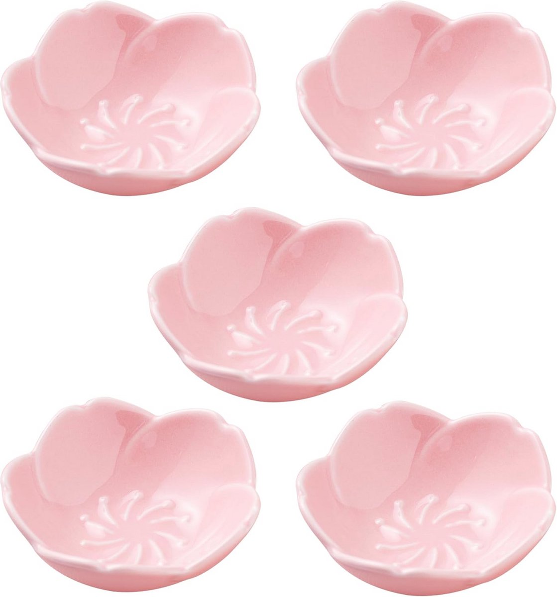 Set van 5 Keramische Dip- en Sauskommetjes in Roze Kersenbloesem Design