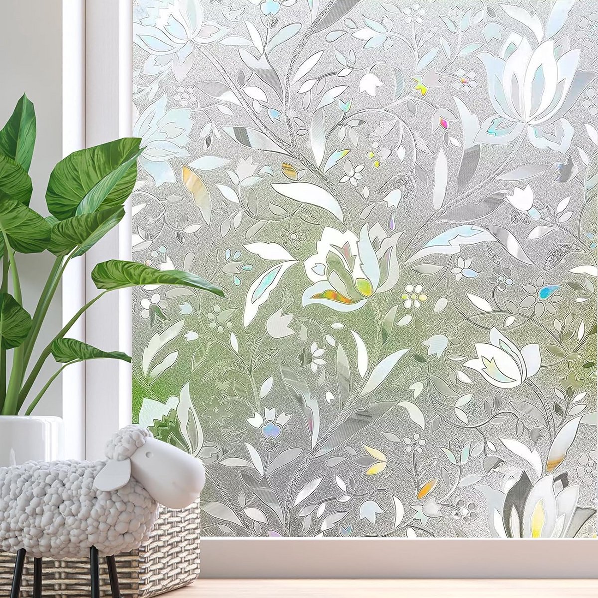 Zelfklevende Raamfolie Opaak 105x200 cm 3D Bloemenpatroon UV-werend Privacyfolie