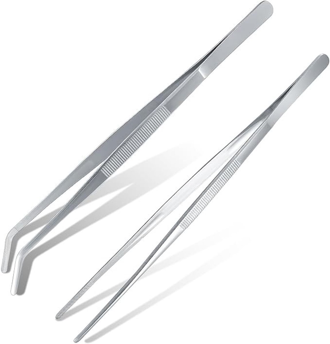 Set van 2 keukentangen van roestvrij staal met gebogen en rechte uiteinden - 30 cm
