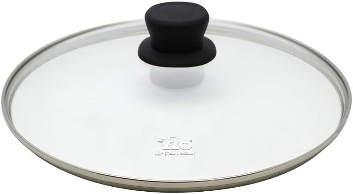 Glad pannendeksel 24 cm - glas met roestvrijstalen rand en kunststof handvat