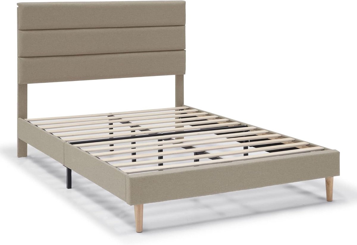 Gestoffeerd bedframe met hoofdeinde, beige, 135/140 x 190 cm