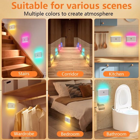 Nachtlampen met Sensor - Draadloze Wandlampjes - Donkere Plekken Verlichten - Bewegingsdetectie & Oplaadbaar - Set van 4 van Merkloos — afbeelding 5