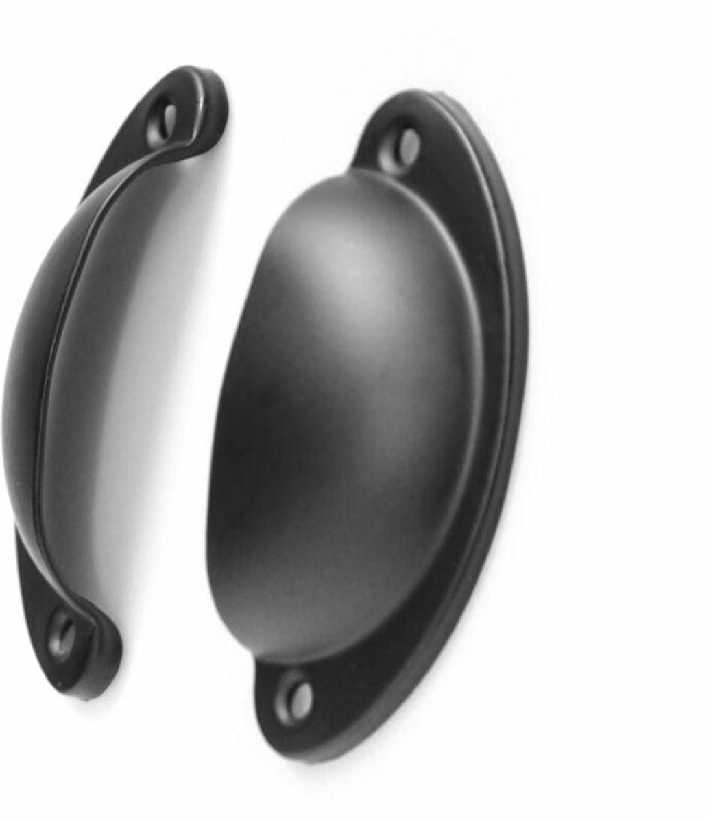Retro Ladeknop Ijzer - Vintage Schelpvorm - 8.2 cm x 3.5 cm - 10 stuks - Keukenmeubel Zwart