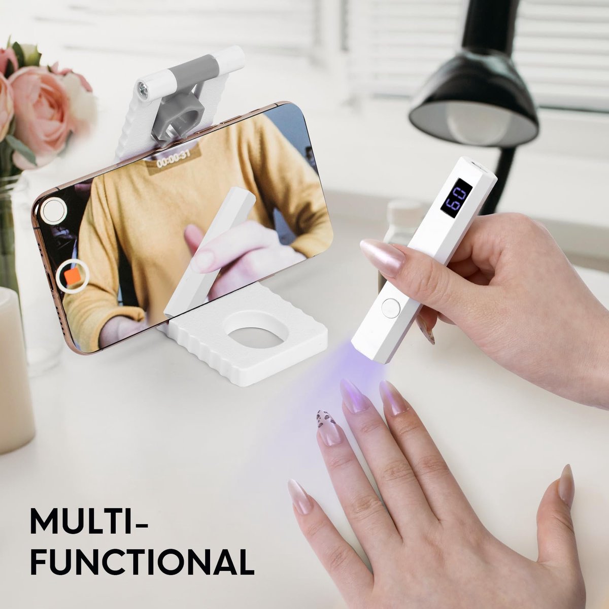 Namajunas - Mini Nagellamp - UV-lamp voor Gelnagels - Met Standaard - Oplaadbaar - Draagbare Nagellamp - LED Nagellamp - 2 Timerstanden Nageldroger - Nagel lamp - DIY-nagels - Nagelstyling — cadeau in Verzorging - foto 2
