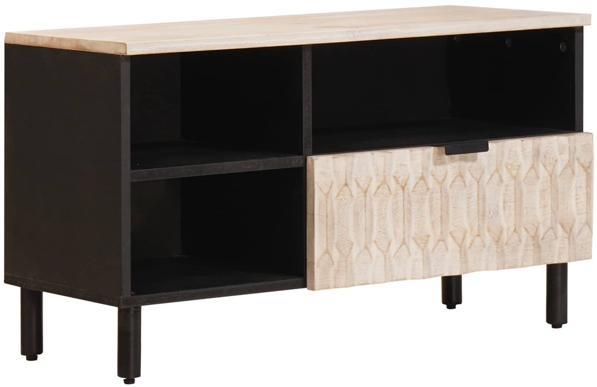 vidaXL - TV - Kast - Witte - Was - Afwerking - 80 - x - 33 - x - 46 - cm - Massief - Mango - Hout