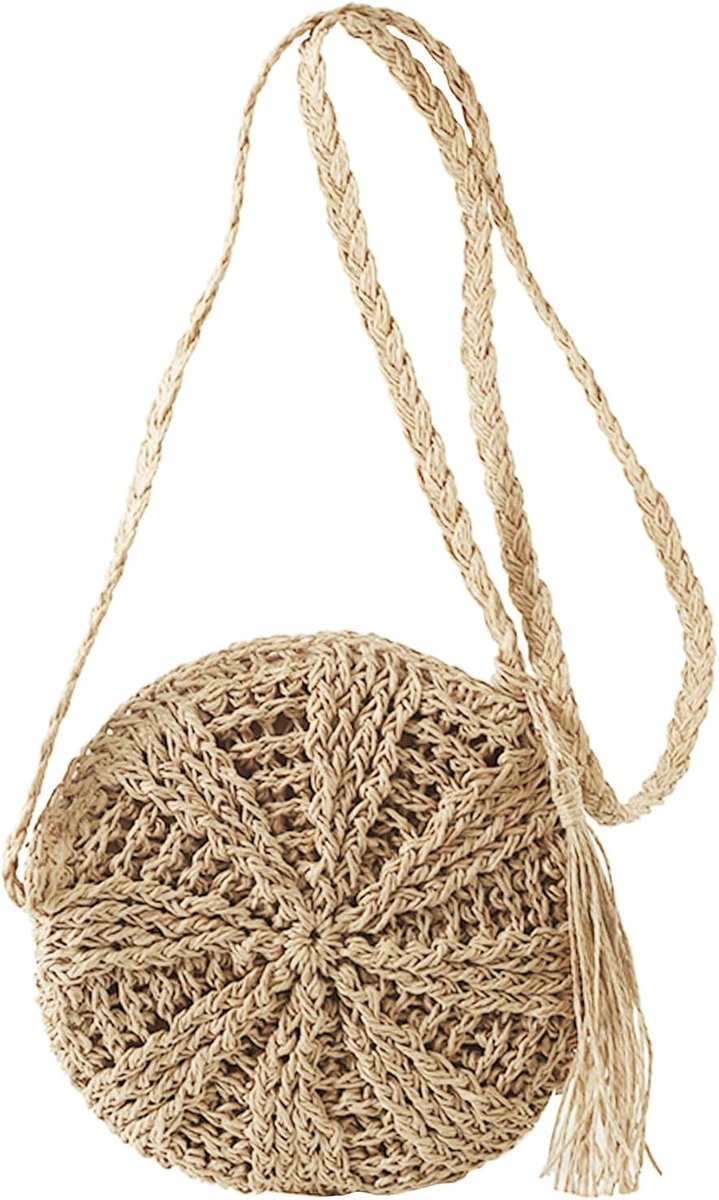 Ronde Strooien Schoudertas - Gevlochten Bohemian Zomer Tas voor Vakantie en Strand