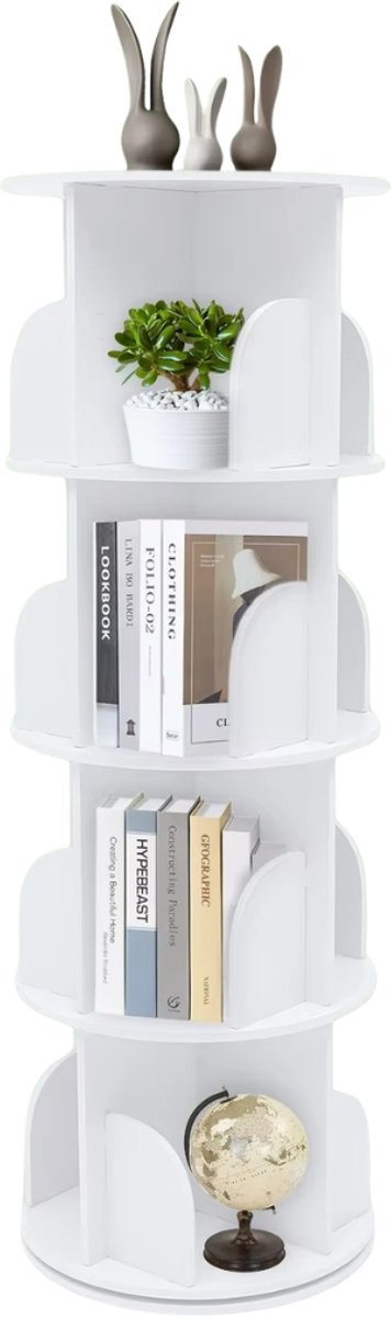 HHHK - Boekenkast - Boekenkast Rond - 4 Etages - Boekenkast Wit - 40x40x118cm - Roterend -
